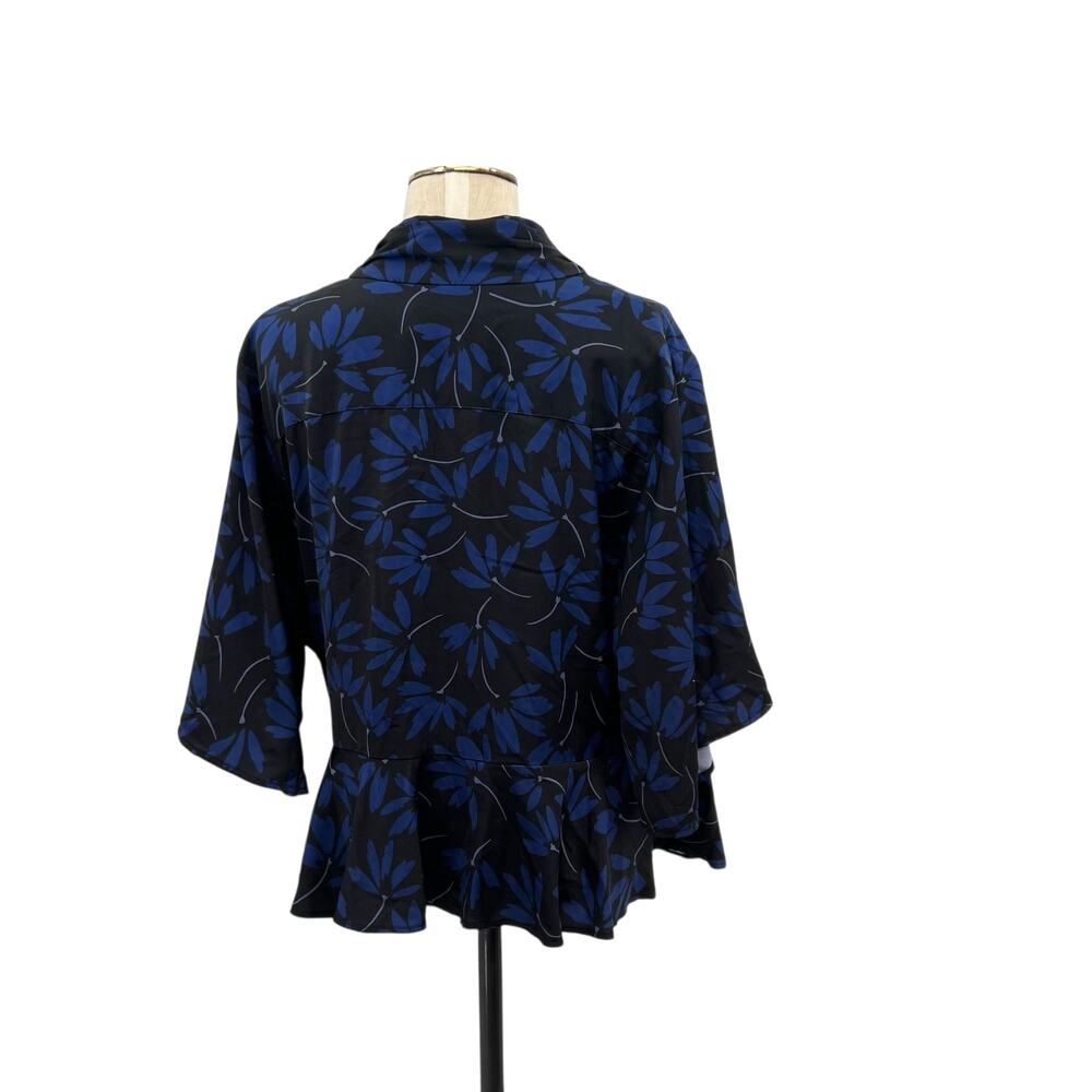 11 Honore Essie Wrap Blouse Top Satin Floral Print Black Blue Size US 18 - Picture 6 of 11